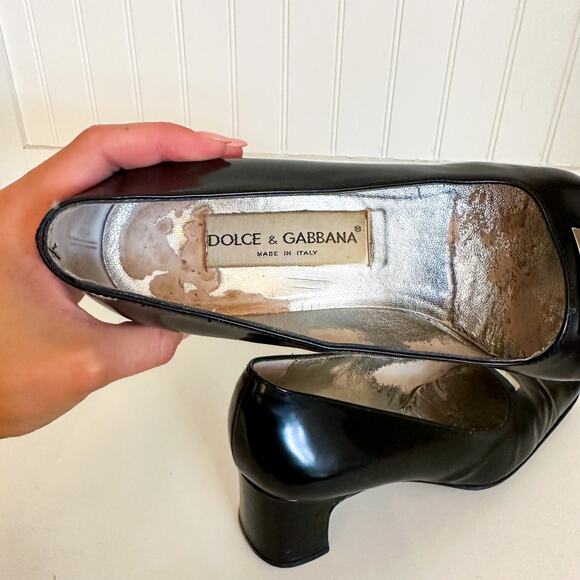 Dolce & Gabbana Italian Leather Square Toe Pumps Black - Picture 10 of 11